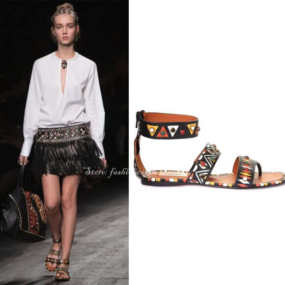 NEW VALENTINO Runway Tribal Stud Sandals | Boho Flat Sandals for Summer - Picture 2 of 16